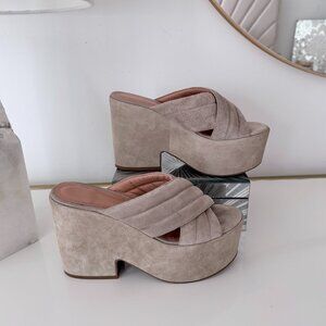 Sigerson Morrison Suede Platform Wedge Sandals in Taupe - ‘Frassino Joy”